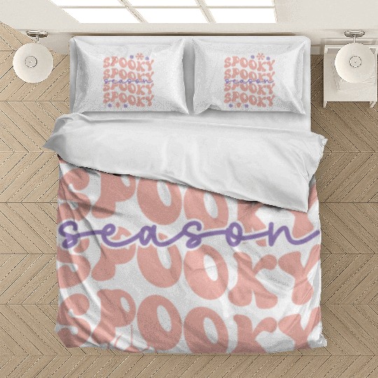 Spooky Spooky Season Cute Retro Wavy Text Design Bedding Sets