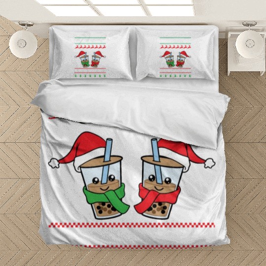 Christmas Bubble Boba Tea Winter Xmas Holiday Bedding Sets