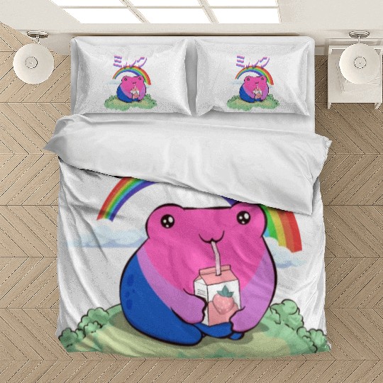 Kawaii Frog Strawberry Milk Bisexual Pride Flag Bedding Sets