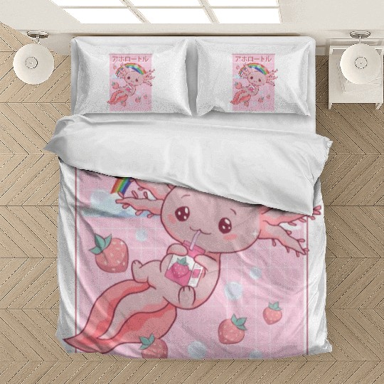Kawaii Axolotl Strawberry Milk Bedding Sets