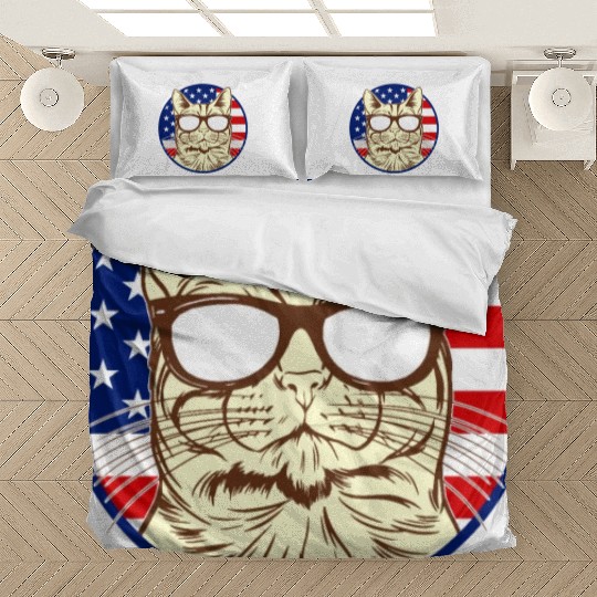 Cat With America Flag I Cat Lover American Flag Fu Bedding Sets
