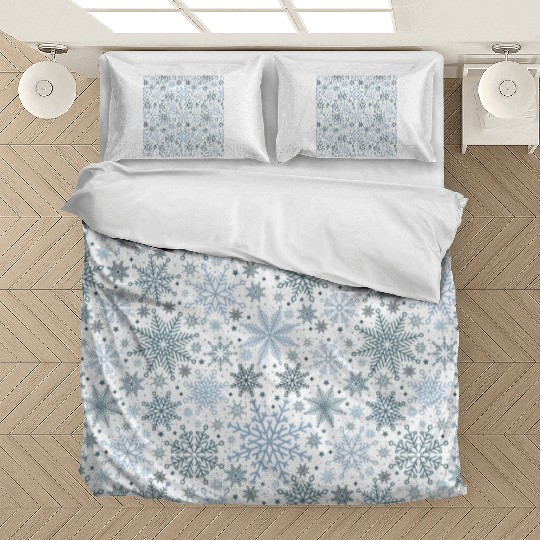 Modern Snowflakes Pattern White Blue Bedding Sets