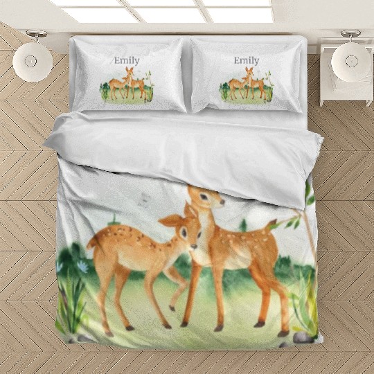 Forest Animal Deer Flowers Name Emily Bedding Sets