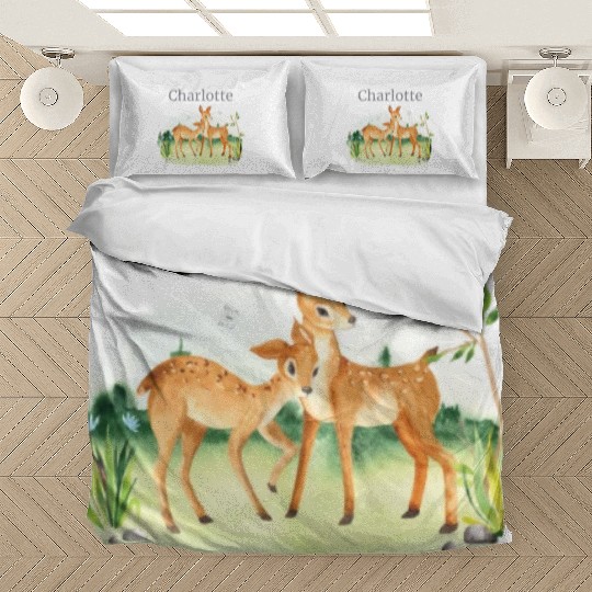Forest Animal Deer Flowers Name Charlotte Bedding Sets