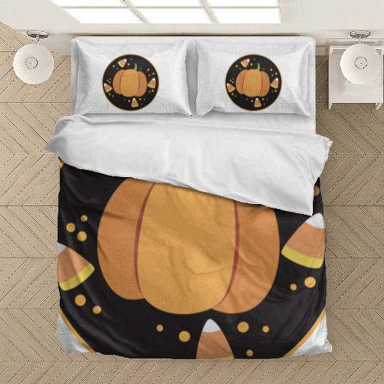 Pumkpin on a circle with candy corn Bedding Sets