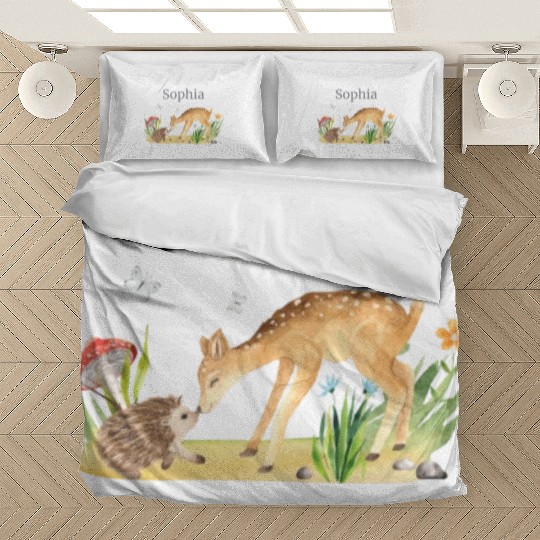 Forest Animal Deer Hedgehog Flowers Name Sophia Bedding Sets