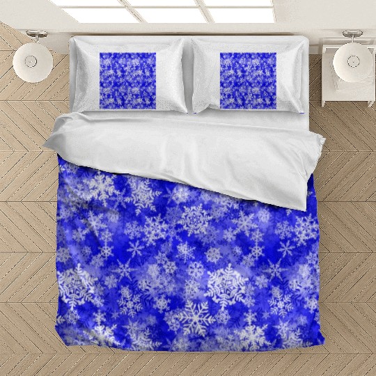 Navy Blue White Snowflakes Pattern Bedding Sets