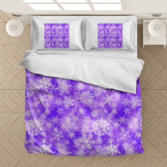 Purple White Snowflakes Pattern Bedding Sets