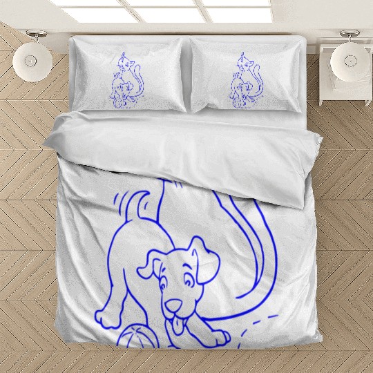 Cat And Dog Blue Bedding Sets