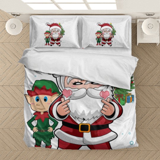 Cute Santa and Elf K-Pop Design Christmas Bedding Sets