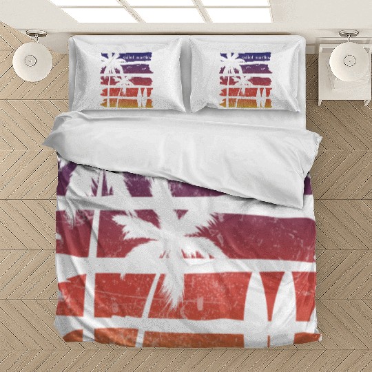 Cool Saint Martin Surfing Fan Beach Palm Tree Bedding Sets
