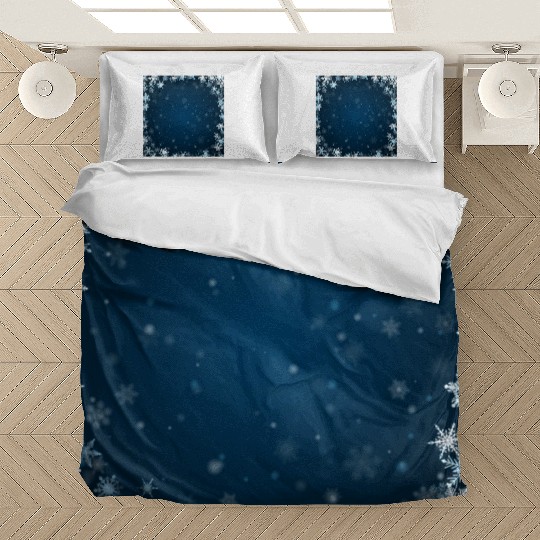 Navy Blue White Snowflakes Pattern Bedding Sets