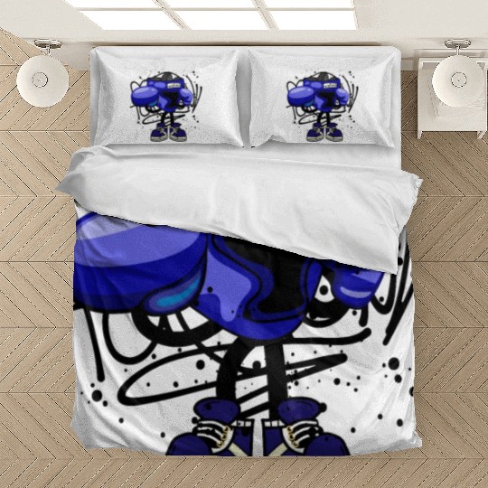 Thai Boxing Monster Graffiti Street Art Blue Color Bedding Sets