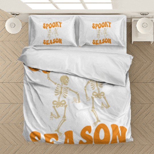 Cute Spooky Season Dancing Skeletons Halloween Bedding Sets