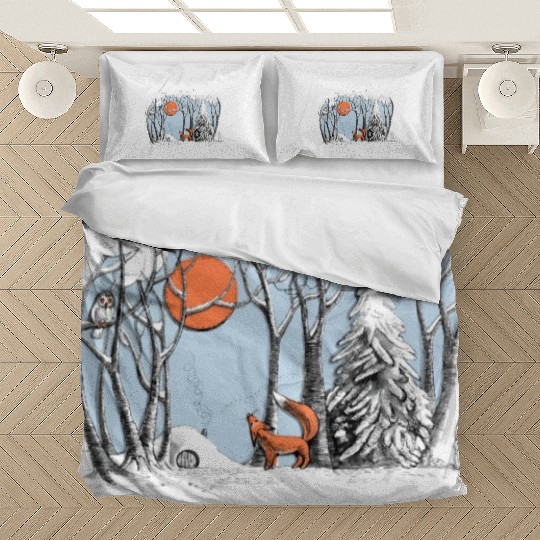 Winter landscape with fox and owl Bedding Sets