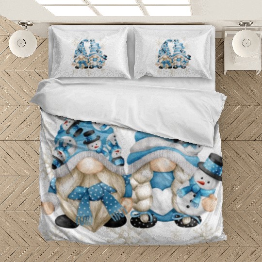 Funny Snowman Gnomies With Snowflakes Cute Winter Bedding Sets