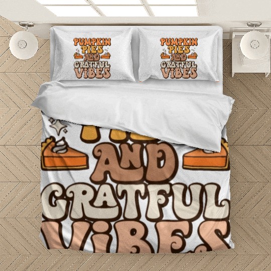Retro Pumpkin Pies Grateful Vibes Thanksgiving Bedding Sets
