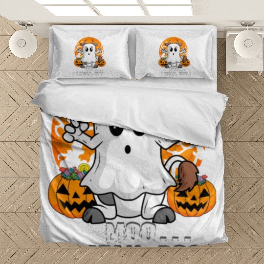 Moo I Mean Boo Cow Pumpkin Head Ghost Halloween Bedding Sets