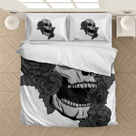 Black Skull Roses Aesthetic Goth Gothic Bedding Sets