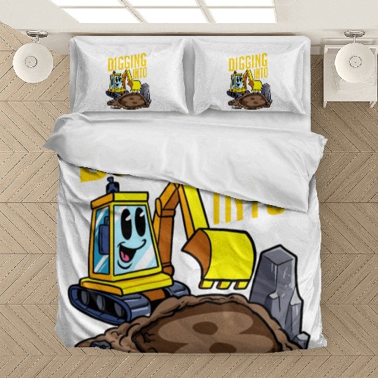 Excavator Driver Digging Into 8 Birthday Excavator Bedding Sets