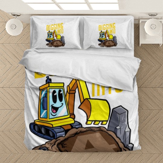 Excavator Driver Digging Into 4 Birthday Excavator Bedding Sets