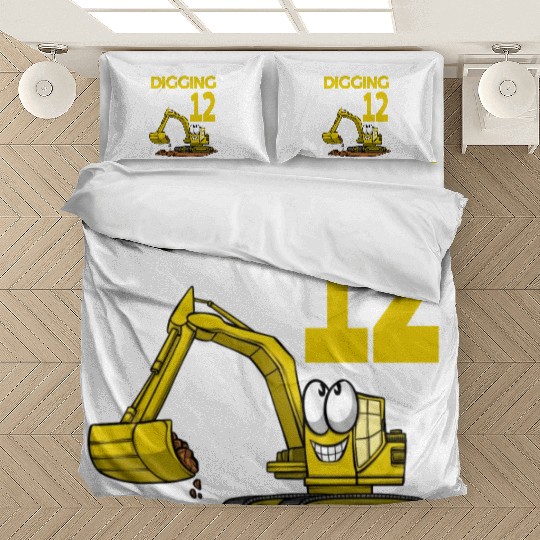 Excavator Driver Digging Into 12 Birthday Bedding Sets