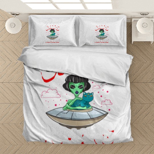Alien Cat Abductor Halloween Humorous Trick Bedding Sets
