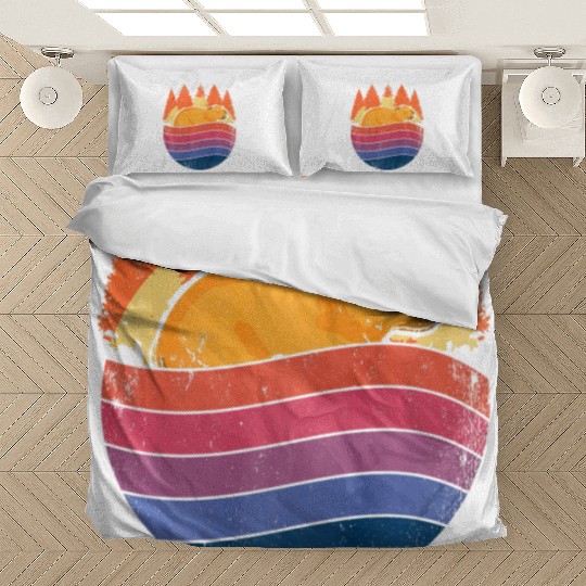 Retro Capybara In Nature Vintage Capibara Bedding Sets
