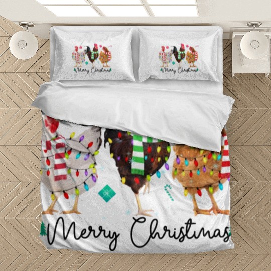 Merry Christmas Funny Chicken With Christmas Light Bedding Sets