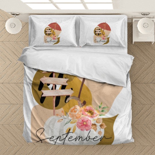 Fall September white pumpkin abstract Bedding Sets