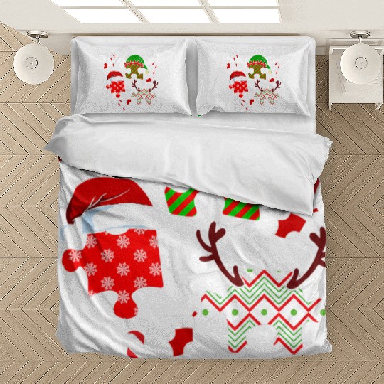 Autism Christmas Hat Puzzle Pieces Candy Cane Bedding Sets