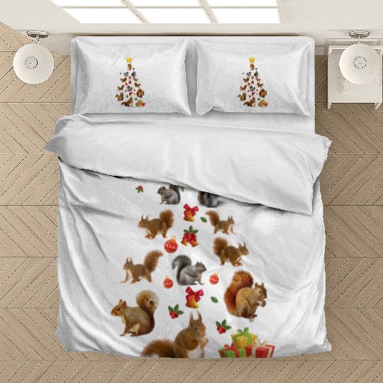 Squirrel Christmas Tree Squirrel Xmas Funny Gift Bedding Sets