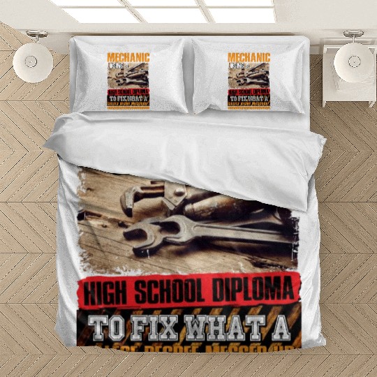 Mechanic Using A High School Diploma To Fix Bedding Sets