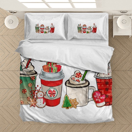 Merry Christmas Coffee Snowman Latte Peppermint Bedding Sets