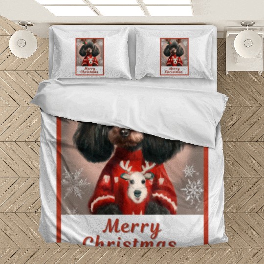 Cute doggy (black miniature poodle) in a festive Bedding Sets