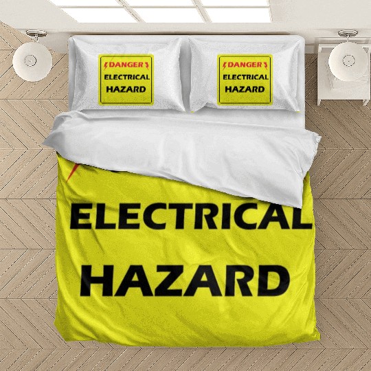 Danger Electrical Hazard Yellow warning Label Bedding Sets