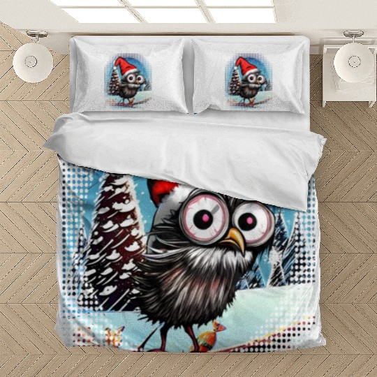 Christmas Owl With Santa Hat Owls Christmas Gift Bedding Sets