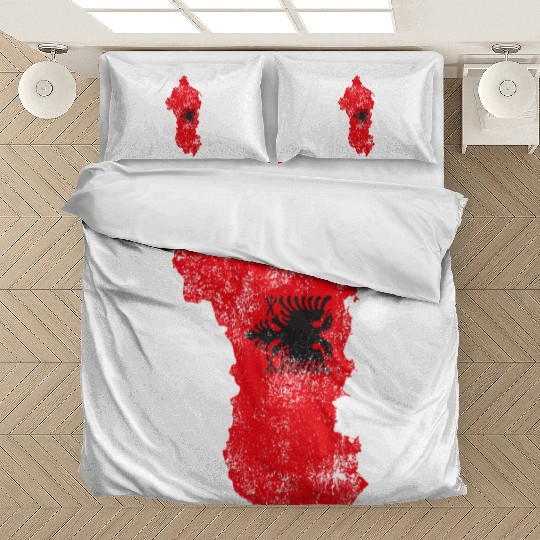 Albania Flag Country Outline Shape Bedding Sets
