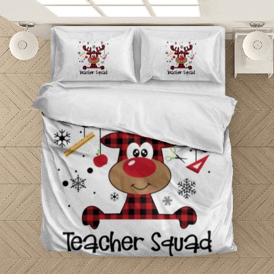 Bleached Teacher Squad Reindeer Funny Teacher Bedding Sets