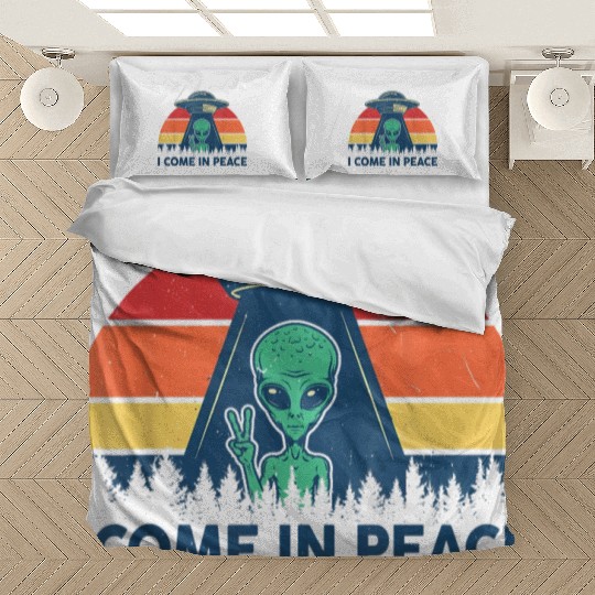 I Come In Peace Green Alien Funny UFO Bedding Sets