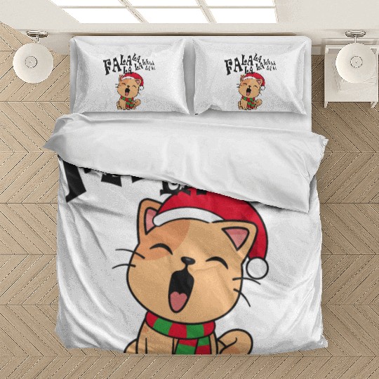 Cute Christmas Cat Singing Fa la la la Song Bedding Sets