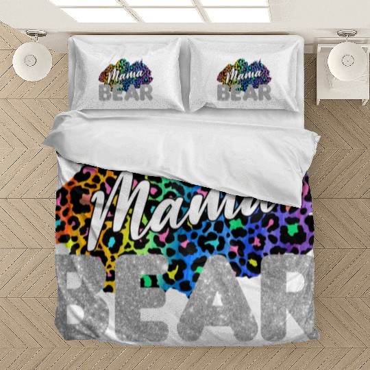 Mama Bear Leopard Silver Glitter Bedding Sets