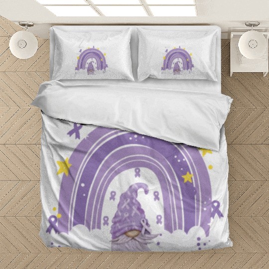 Gnome One Fights Alone Lavender Cancer Bedding Sets