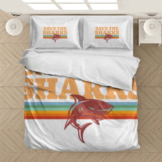 Retro Vintage Shark Save The Sharks Awareness Bedding Sets