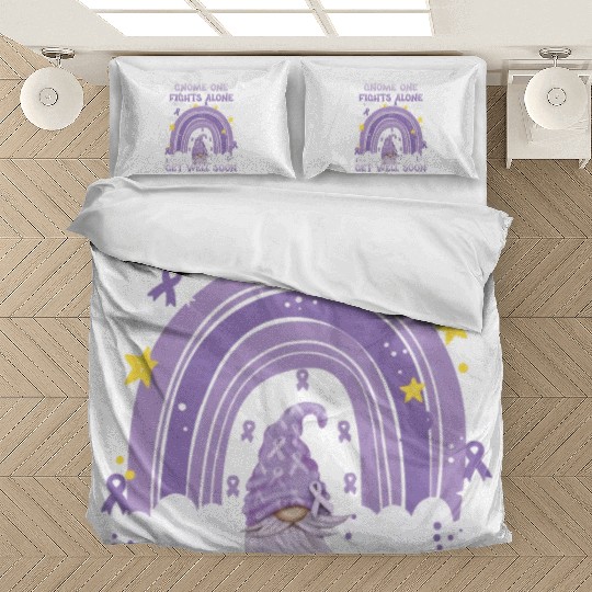 Gnome One Fights Alone Lavender Cancer Bedding Sets