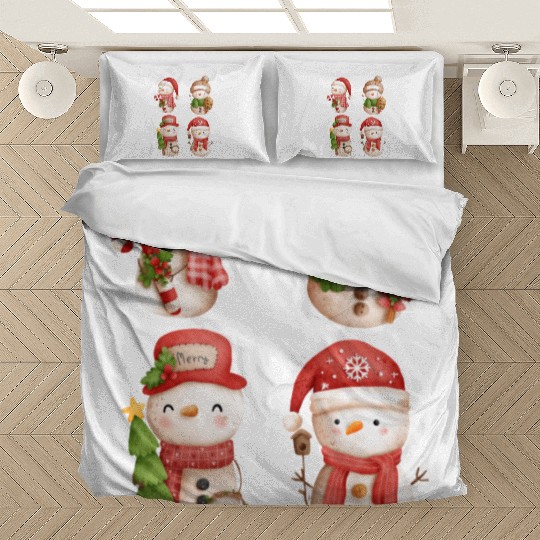 Snowmen in christmas mode happy holidays Bedding Sets