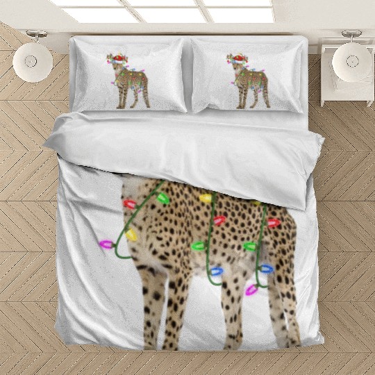 Cheetah Lover Xmas Lighting Santa Cheetah Christma Bedding Sets