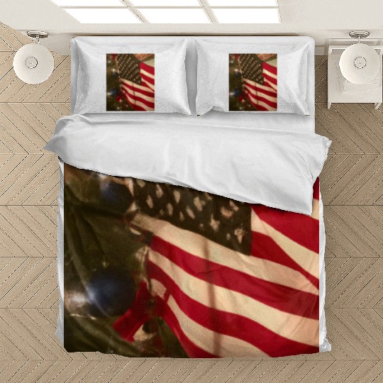 Patriotic Christmas US Flag And Christmas Tree Bedding Sets