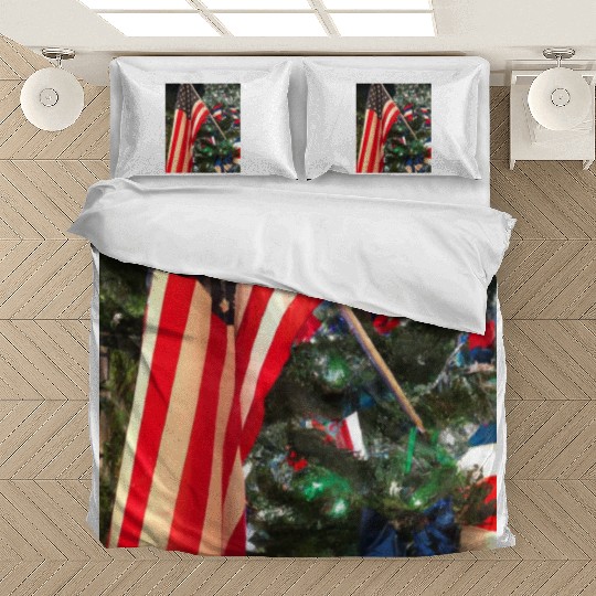 Patriotic Christmas US Flag In Christmas Tree Bedding Sets