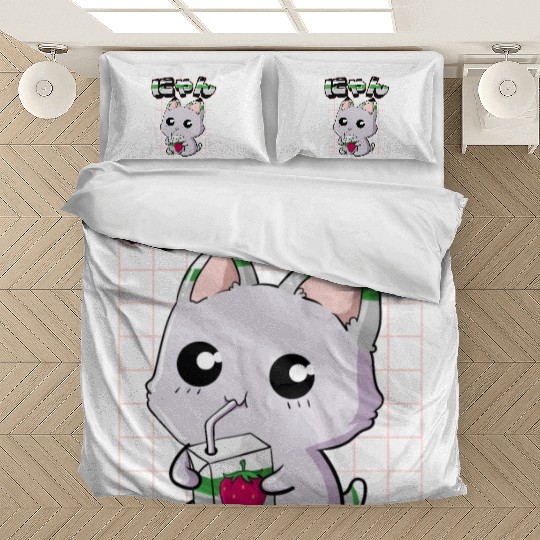 Demiromantic Pride Kawaii Cat Strawberry Milk Bedding Sets